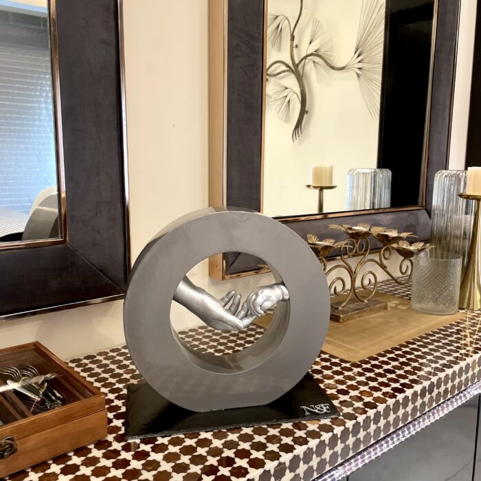 Personalized Baby Handcasting Artpiece in Wood – With Black Base